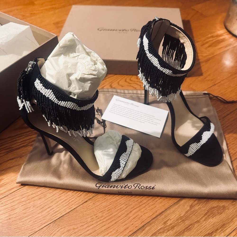 Gianvito Rossi Beaded Fringe Stiletto Sandals. 6.5. Luxury Heels. NEW in box.